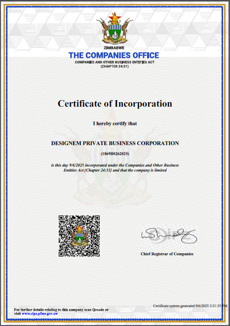 DesignEM Certificate Of Incorporation